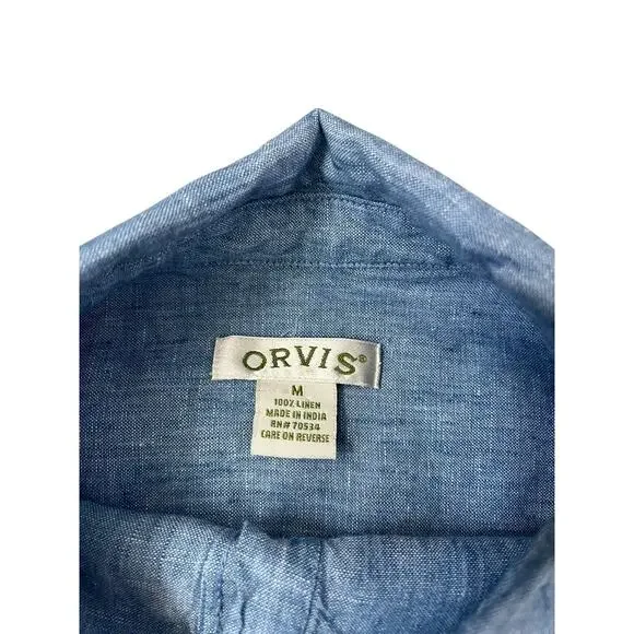 Orvis Shirt Blue Linen Lagenlook Coastal Summer Long Sleeves Buttons  Medium - Picture 3 of 7